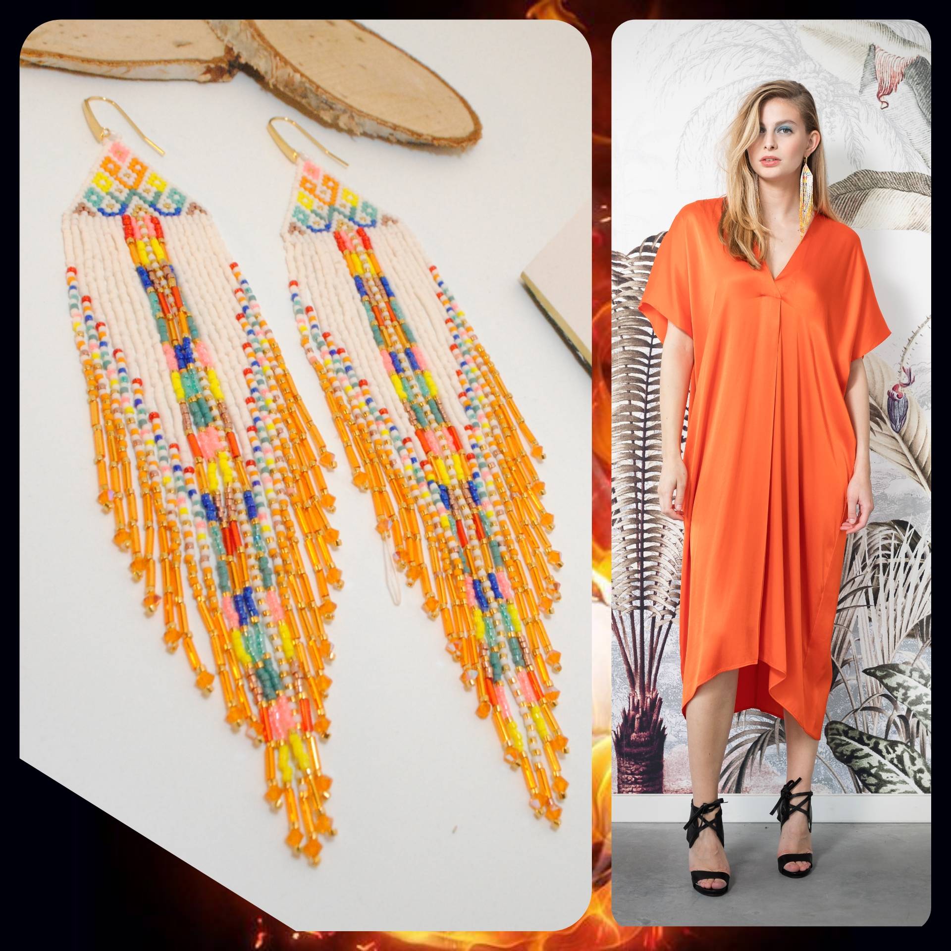 Boho fringe oorbellen, met de 2mm miyuki parels met de hand genaaid, met gemaakt voor Dame Blanche Fashion,  https://www.lola-et-vie.com/product-page/indian-oorbellen-inca-patroon